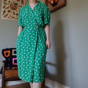 Vintage 80s Green and White Polka Dot Dress